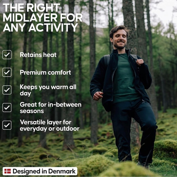 DANISH ENDURANCE Men's Micro Fleece Jacket, Thermal, Full Zip, Breathable - Picture 2 of 3